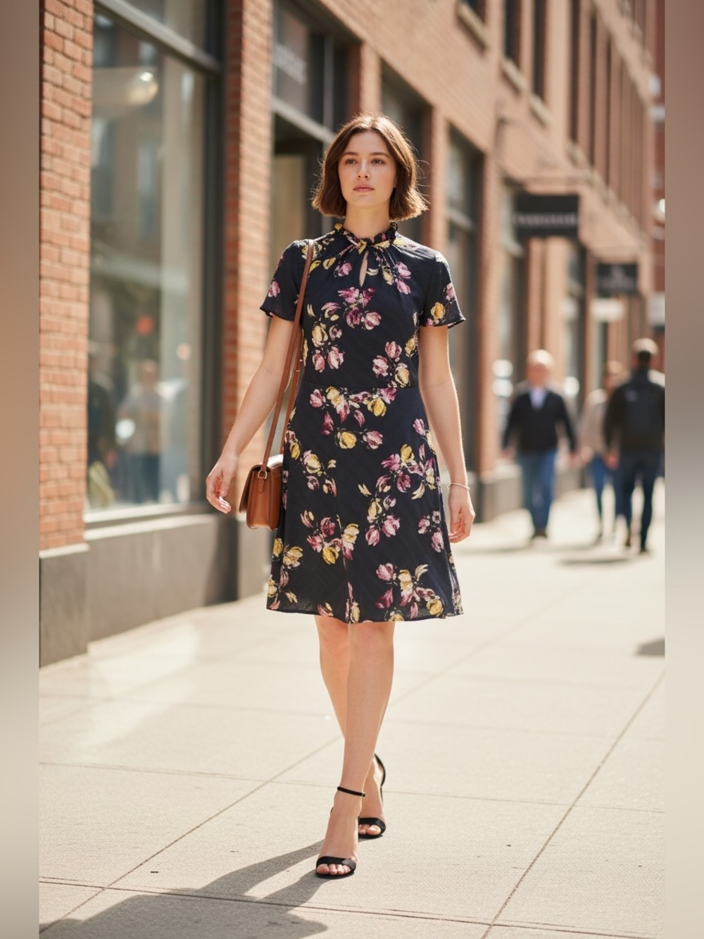 Banana Republic Black Dress with Pink and Yellow Floral